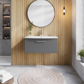 Nuie Arno Wall Hung 1-Drawer Vanity Unit with Basin-4 800mm Wide - Satin Grey