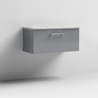 Nuie Arno Wall Hung 1-Drawer Vanity Unit with Bellato Grey Worktop 800mm Wide - Satin Grey