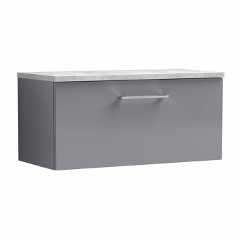 Nuie Arno Wall Hung 1-Drawer Vanity Unit with Bellato Grey Worktop 800mm Wide - Satin Grey