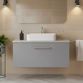 Nuie Arno Wall Hung 1-Drawer Vanity Unit with Bellato Grey Worktop 800mm Wide - Satin Grey