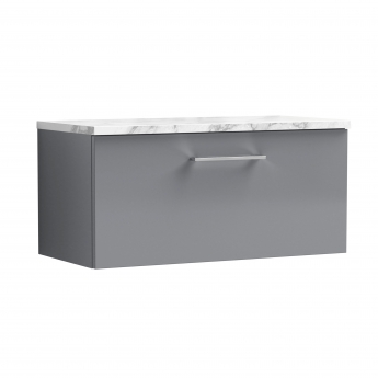 Nuie Arno Wall Hung 1-Drawer Vanity Unit with Carrera Marble Worktop 800mm Wide - Satin Grey | Product Image
