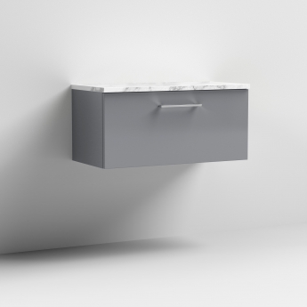 Nuie Arno Wall Hung 1-Drawer Vanity Unit with Carrera Marble Worktop 800mm Wide - Satin Grey | Product Image