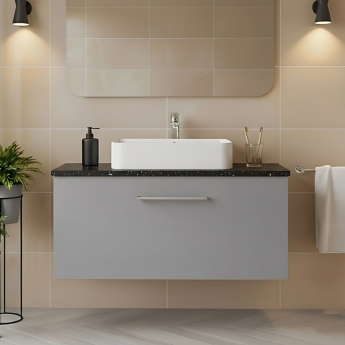 Nuie Arno Wall Hung 1-Drawer Vanity Unit with Sparkling Black Worktop 800mm Wide - Satin Grey