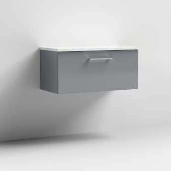 Nuie Arno Wall Hung 1-Drawer Vanity Unit with Sparkling White Worktop 800mm Wide - Satin Grey