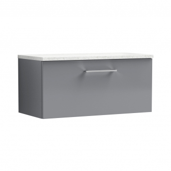 Nuie Arno Wall Hung 1-Drawer Vanity Unit with Sparkling White Worktop 800mm Wide - Satin Grey