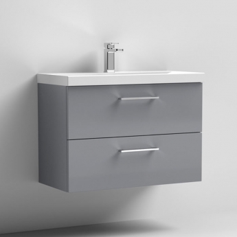 Nuie Arno Wall Hung 2-Drawer Vanity Unit with Basin-1 800mm Wide - Satin Grey