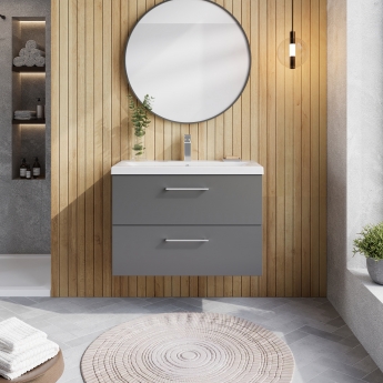 Nuie Arno Wall Hung 2-Drawer Vanity Unit with Basin-1 800mm Wide - Satin Grey