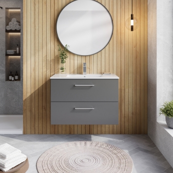 Nuie Arno Wall Hung 2-Drawer Vanity Unit with Basin-2 800mm Wide - Satin Grey