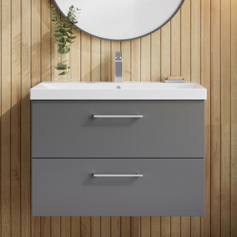 Nuie Arno Wall Hung 2-Drawer Vanity Unit with Basin-3 800mm Wide - Satin Grey