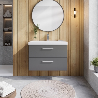 Nuie Arno Wall Hung 2-Drawer Vanity Unit with Basin-3 800mm Wide - Satin Grey