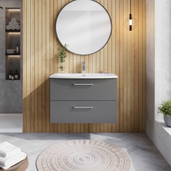 Nuie Arno Wall Hung 2-Drawer Vanity Unit with Basin-4 800mm Wide - Satin Grey