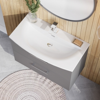 Nuie Arno Wall Hung 2-Drawer Vanity Unit with Basin-4 800mm Wide - Satin Grey