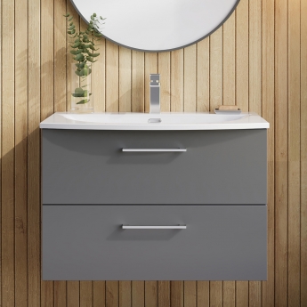Nuie Arno Wall Hung 2-Drawer Vanity Unit with Basin-4 800mm Wide - Satin Grey