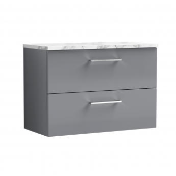 Nuie Arno Wall Hung 2-Drawer Vanity Unit with Carrera Marble Worktop 800mm Wide - Satin Grey | Product Image