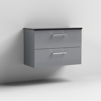 Nuie Arno Wall Hung 2-Drawer Vanity Unit with Sparkling Black Worktop 800mm Wide - Satin Grey