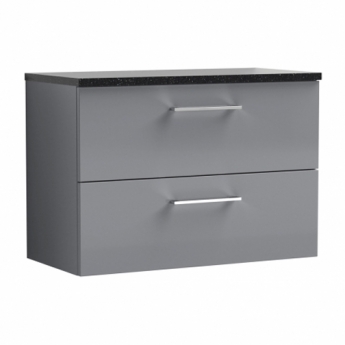 Nuie Arno Wall Hung 2-Drawer Vanity Unit with Sparkling Black Worktop 800mm Wide - Satin Grey