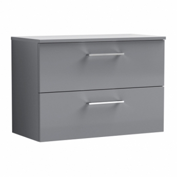 Nuie Arno Wall Hung 2-Drawer Vanity Unit with Worktop 800mm Wide - Satin Grey