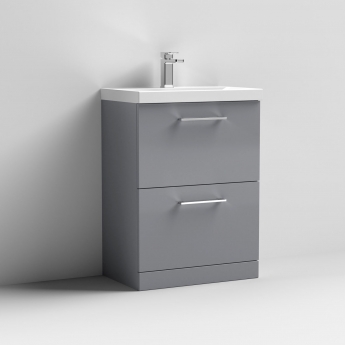 Nuie Arno Floor Standing 2-Drawer Vanity Unit with Basin-1 600mm Wide - Satin Grey