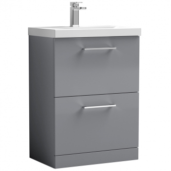 Nuie Arno Floor Standing 2-Drawer Vanity Unit with Basin-1 600mm Wide - Satin Grey