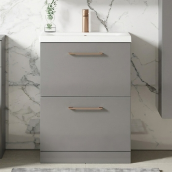 Nuie Arno Floor Standing 2-Drawer Vanity Unit with Basin-1 600mm Wide - Satin Grey