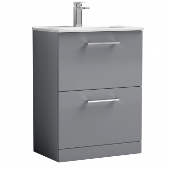Nuie Arno Floor Standing 2-Drawer Vanity Unit with Basin-2 600mm Wide - Satin Grey