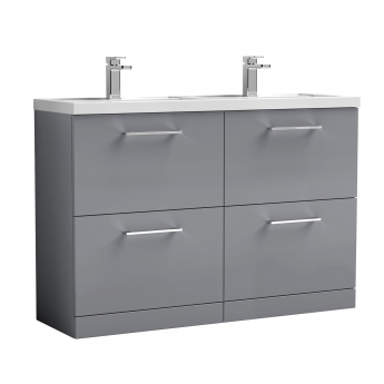 Nuie Arno Floor Standing 4-Drawer Vanity Unit with Double Polymarble Basin 1200mm Wide - Satin Grey