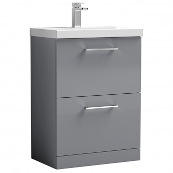 Nuie Arno Floor Standing 2-Drawer Vanity Unit with Basin-3 600mm Wide - Satin Grey