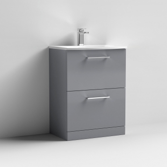 Nuie Arno Floor Standing 2-Drawer Vanity Unit with Basin-4 600mm Wide - Satin Grey