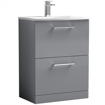 Nuie Arno Floor Standing 2-Drawer Vanity Unit with Basin-4 600mm Wide - Satin Grey