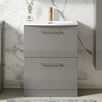 Nuie Arno Floor Standing 2-Drawer Vanity Unit with Basin-4 600mm Wide - Satin Grey