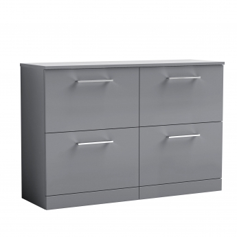 Nuie Arno Floor Standing 4-Drawer Vanity Unit with Worktop 1200mm Wide - Satin Grey