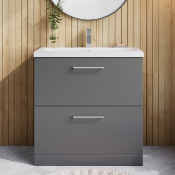 Nuie Arno Floor Standing 2-Drawer Vanity Unit with Basin-1 800mm Wide - Satin Grey