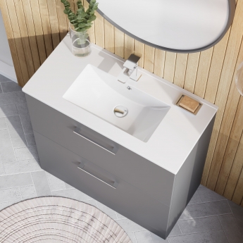 Nuie Arno Floor Standing 2-Drawer Vanity Unit with Basin-2 800mm Wide - Satin Grey