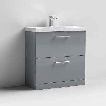 Nuie Arno Floor Standing 2-Drawer Vanity Unit with Basin-3 800mm Wide - Satin Grey