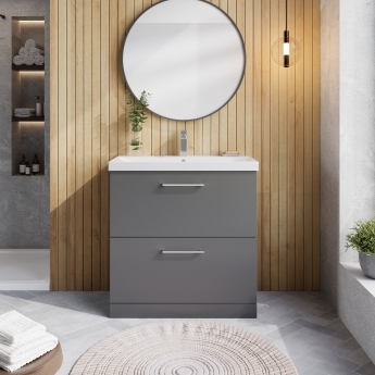 Nuie Arno Floor Standing 2-Drawer Vanity Unit with Basin-3 800mm Wide - Satin Grey
