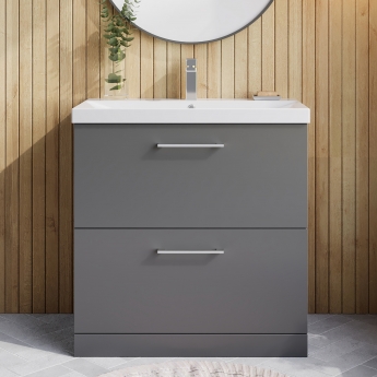 Nuie Arno Floor Standing 2-Drawer Vanity Unit with Basin-3 800mm Wide - Satin Grey