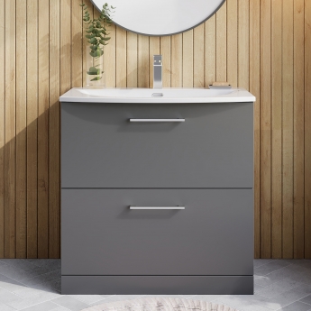 Nuie Arno Floor Standing 2-Drawer Vanity Unit with Basin-4 800mm Wide - Satin Grey