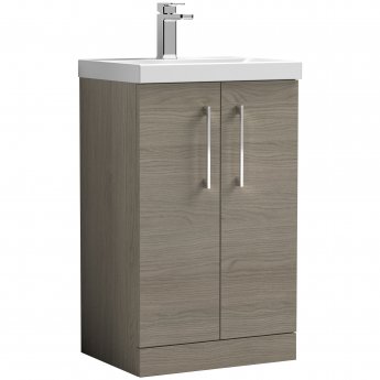 Nuie Arno Floor Standing 2-Door Vanity Unit with Basin-3 500mm Wide - Solace Oak Woodgrain