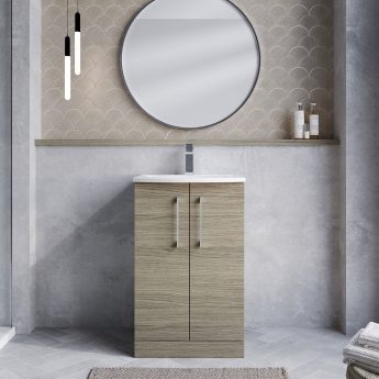 Nuie Arno Floor Standing 2-Door Vanity Unit with Basin-4 500mm Wide - Solace Oak Woodgrain | Product Image