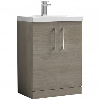 Nuie Arno Floor Standing 2-Door Vanity Unit with Basin-1 600mm Wide - Solace Oak Woodgrain
