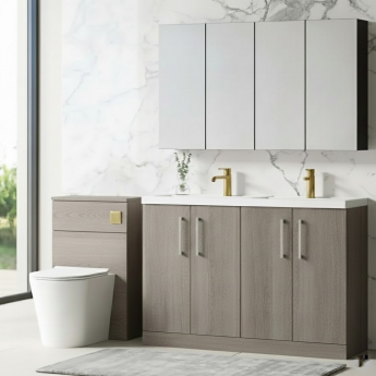 Nuie Arno Floor Standing 4-Door Vanity Unit with Double Polymarble Basin 1200mm Wide - Solace Oak | Product Image