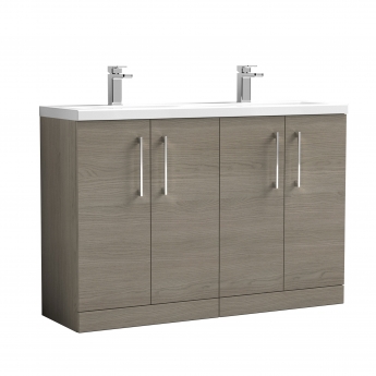 Nuie Arno Floor Standing 4-Door Vanity Unit with Double Ceramic Basin 1200mm Wide - Solace Oak