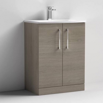 Nuie Arno Floor Standing 2-Door Vanity Unit with Basin-4 600mm Wide - Solace Oak Woodgrain