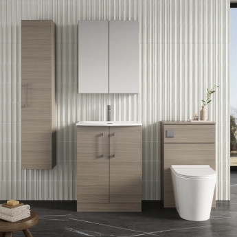 Nuie Arno Floor Standing 2-Door Vanity Unit with Basin-4 600mm Wide - Solace Oak Woodgrain