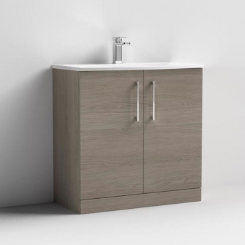 Nuie Arno Floor Standing 2-Door Vanity Unit with Basin-4 800mm Wide - Solace Oak Woodgrain