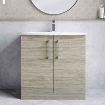 Nuie Arno Floor Standing 2-Door Vanity Unit with Basin-4 800mm Wide - Solace Oak Woodgrain