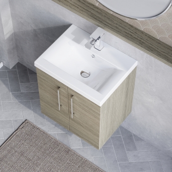 Nuie Arno Wall Hung 2-Door Vanity Unit with Basin-1 500mm Wide - Solace Oak Woodgrain