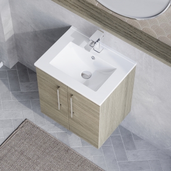 Nuie Arno Wall Hung 2-Door Vanity Unit with Basin-2 500mm Wide - Solace Oak Woodgrain