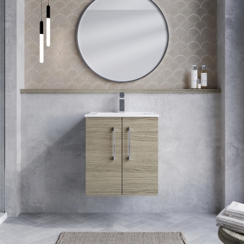 Nuie Arno Wall Hung 2-Door Vanity Unit with Basin-2 500mm Wide - Solace Oak Woodgrain