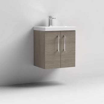 Nuie Arno Wall Hung 2-Door Vanity Unit with Basin-3 500mm Wide - Solace Oak Woodgrain